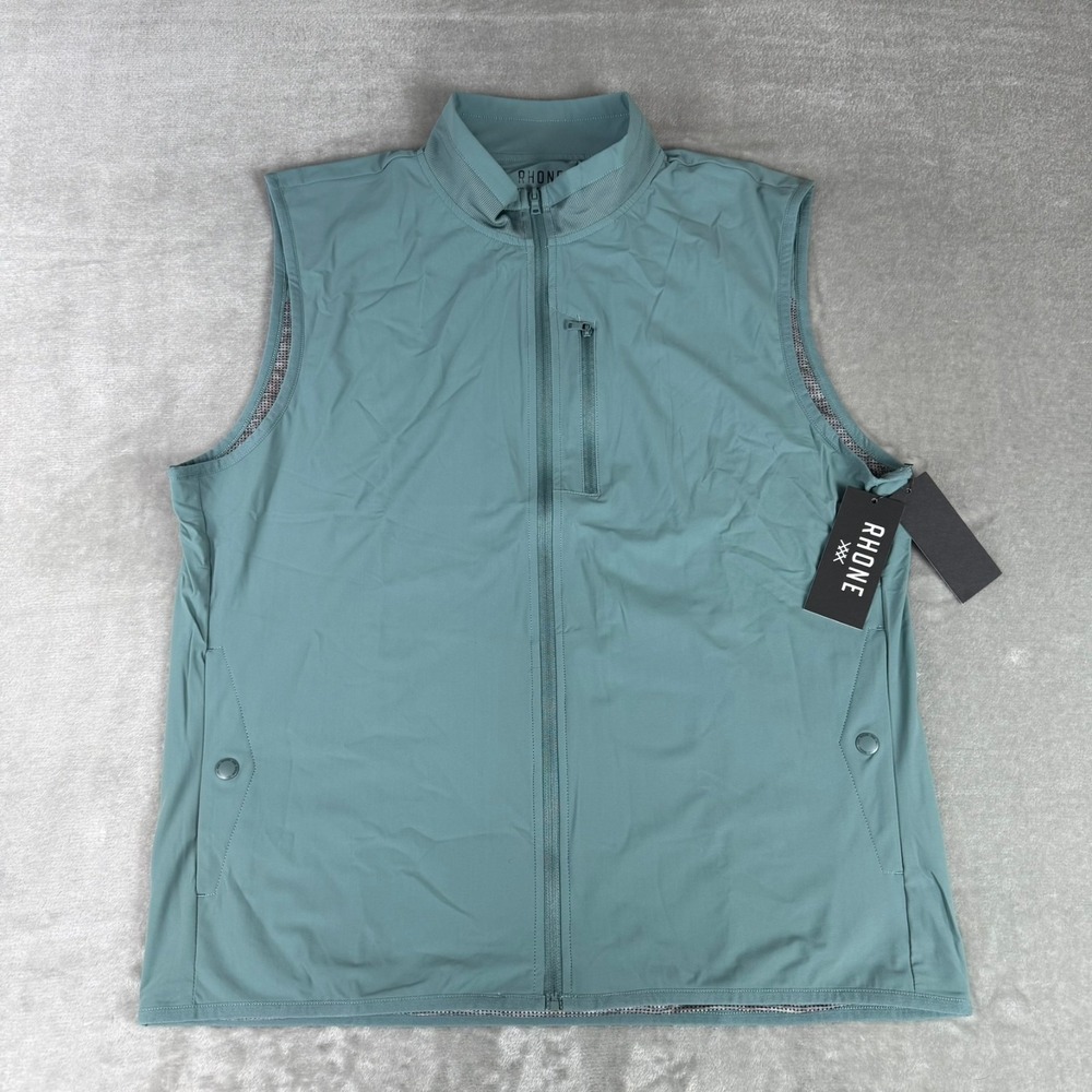 Rhone Top Flight Vest Mens Large Tidal Green Stretch Magnetic Pockets $128 NWT